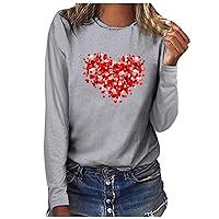 Fashion Love Heart Graphic Shirts for Women Valentine's Day Tops 2024 Spring Long Sleeve Crewneck Casual Tee Tops