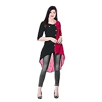 Women's Long Dress Indian Casual Tunic Maxi Dress Black & Red Frock Suit Plus Size