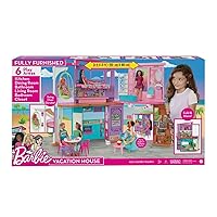 Barbie Vacation House (42 in) Dollhouse Playset with 2 Levels, 6 Rooms, Elevator Swing & 30+ Pieces, Toy for 3 Year Olds & Up