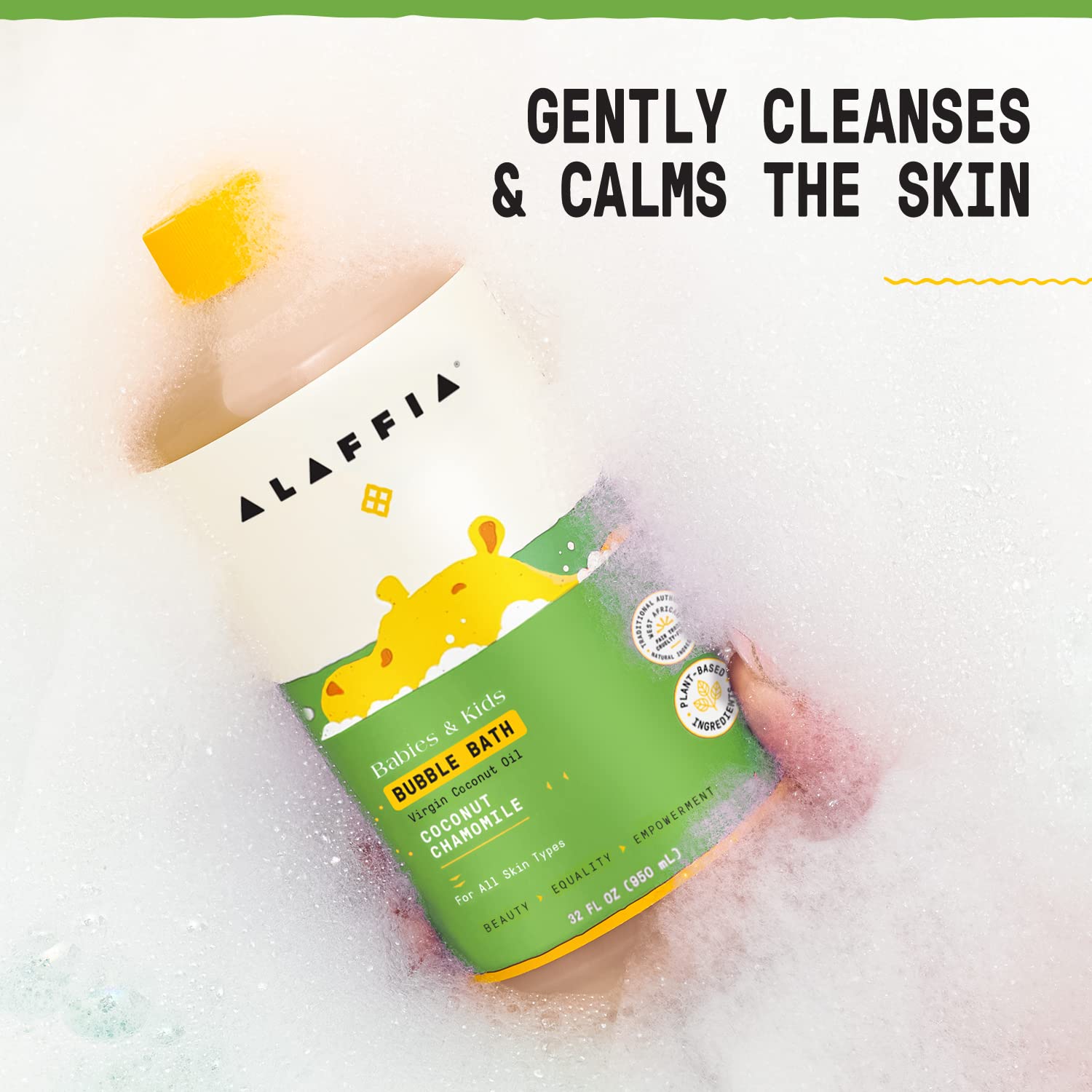 Alaffia Babies and Kids Bubble Bath, Gentle Baby Essentials for Delicate Skin, Cleansing & Calming Bubbles, Plant Based Formula, Vegan, Coconut Chamomile (2 Pack - 32 Fl Oz)