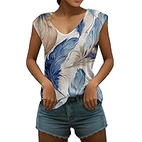XJYIOEWT Y2K Tops Aesthetic Sexy Women's Casual Summer Printed V Neck Short Sleeve T Shirt Top Womens Active Short Slee