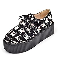 Women's Creeper Shoes Cow Suede Leather Punk Lace Up Platform Oxfords