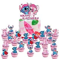 25pc Pink Lilo and Stitch Cake Toppers, Girl Lilo and Stitch Birthday Party Cupcake Decorates