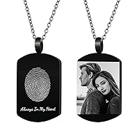 Personalized Oval Fingerprint Engraving Custom Dog Tag Urn Memorial Pendant Necklace for Ashes Cremation w/Rolo Chain Necklace 21''