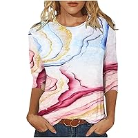Dressy Tops for Women,3/4 Length Sleeve Womens Tops Print Graphic Round Neck Tees Blouses Womens Tops Casual
