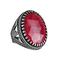 KAMBO Genuine Real Natural Ruby Gemstone Ring - Ottoman Tughra Pattern - 925K Solid Sterling Silver Ring
