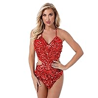 TiaoBug Womens Shiny Sequins Bodysuit Glitter Party Strappy Tank Top Backless Fancy Dress