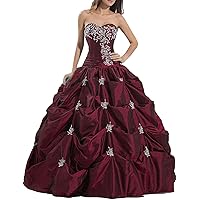 Women's Sweetheart Quinceanera Dresses Taffeta Pleated Embroidered Formal Prom Ball Gown