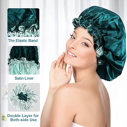 Satin Bonnet Silk Lined Bonnet Hair Bonnet for Women, Large Reversible Shower Caps Satin Sleeping Caps Curly Natural Hair