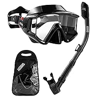 Aegend Snorkeling Gear for Adults, Dry Snorkel Set Panoramic View Enhanced Anti-Leak and Anti-Fog Technology, Adjustable Strap for Snorkeling Scuba Diving Swimming with Mesh Bag