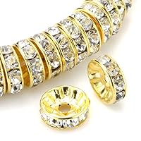100pcs Adabele Grade A 6mm (0.24 Inch) Crystal Rhinestone Rondelle Spacer Loose Beads Gold Plated Brass Round Metal Beads CF7-601