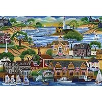 July 4th Seaside Celebration - 1000 Piece Jigsaw Puzzle - Artist Cheryl Bartley - Soft Touch Design - New England Americana Puzzle with Tall Ships, Sailboats and Lighthouse