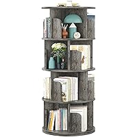 Aheaplus Rotating Bookshelf, 360 Display Corner Bookshelf for Small Space, 4 Tier Floor Standing Bookcase Storage Rack, Wood Narrow Book Shelf Organizer for Bedroom, Living Room, Study Room, Grey Oak