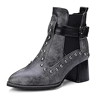 Women's Rivet Chelsea Pull-on Ankle Bootie buckle Chunky Block soft polyester Boots