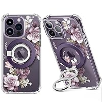 GVIEWIN Bundle - Compatible with iPhone 14 Pro Max Case (Cherry Blossoms) + Magnetic Phone Ring Holder (Purple)