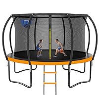 12FT 14FT Trampoline, Outdoor Trampolines for Kids and Adults, Recreational Trampoline with Enclosure Net & Ladder, Round Trampoline ASTM Approved, 400/450LBS Weight Capacity