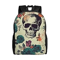 Skull Flower Backpack Casual Travel Daypack Lightweight Laptop Bags Laptop Backpacks For Women Men
