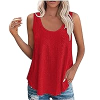 Hollow Out Tank Tops for Women Summer Beach Vacation T-Shirts Casual Loose Fit Scoop Neck Sleeveless Solid Blouses