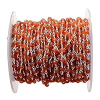 10 Feet Carnelian Wire Wrapped Rondelle Beads, Rosary Style 3-4mm Beaded Chain, Chain by The Foot,