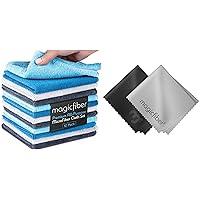 MagicFiber 14 PK Microfiber Cleaning - 12 Household Microfiber Cleaning Cloths + 2 Glasses Microfiber Cleaning Cloths - Premium Kitchen Cleaning Towels and Glasses Wipes