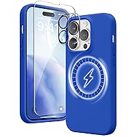 for iPhone 14 Pro Max Case Silicone, Compatible with Magsafe, with 2X Screen Protector + 2X Camera Lens Protector, Liquid Silicone Shockproof Protective iPhone 14 ProMax Case, Klein Blue
