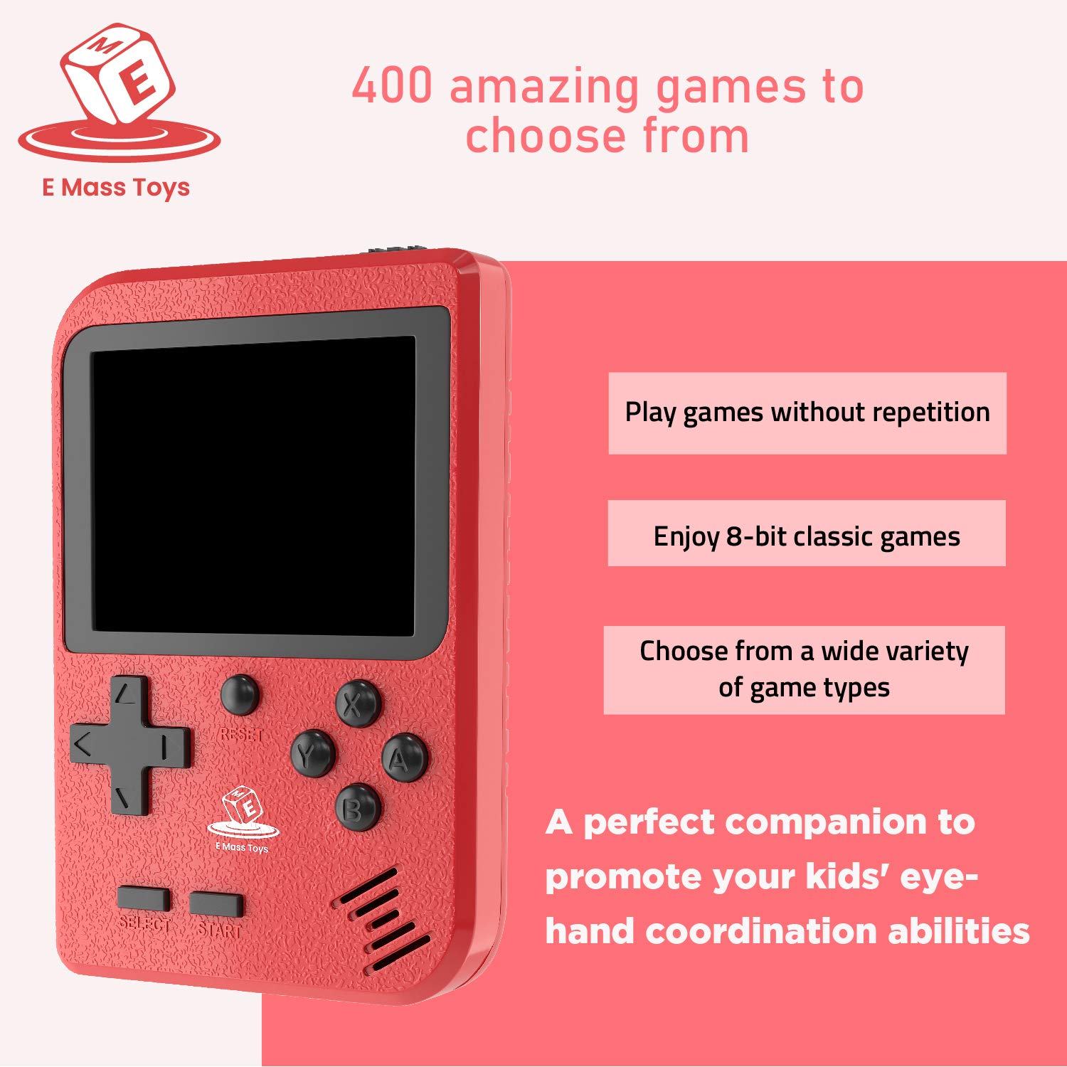 Emaas Handheld Game Console, Retro Mini Game with 400 Classic FC Games- 2.8-Inch Color Screen Support for Connecting TV & Two Players 800mAh Rechargeable Battery Suitable for Kids & Adults