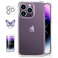 ROSEPARROT Designed for iPhone 14 pro Case with Screen Protector + Camera Lens Protector, Clear Design, Slim Shockproof Protective Cover, 6.1