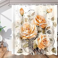 Yellow Flowers Shower Curtain for Bathroom Decor, Roses 72x72in Bath Curtains, Waterproof Bathroom Curtains with Hooks for Bathtubs