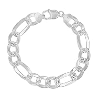 Solid 925 Sterling Silver 11.50mm Diamond Cut Figaro Chain for Men with Lobster Claw Clasp | 8.75