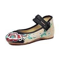TRC Spring and Autumn Soft Soled Women's Hibiscus Embroidered Cloth Shoes Lady Canvas Shoes Women's Single Shoes