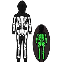 Kids Skeleton Costume Glow in The Dark One-Piece Skeleton Hoodie for Halloween