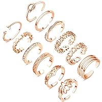 Honsny 12PCS 14K Gold Plated Toe Rings for Women Adjustable Band Rings Open Flower CZ Toe Ring Set Beach Foot Jewelry