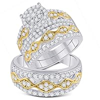 The Diamond Deal 14kt Two-tone Gold His Hers Round Diamond Cluster Matching Wedding Set 2 Cttw