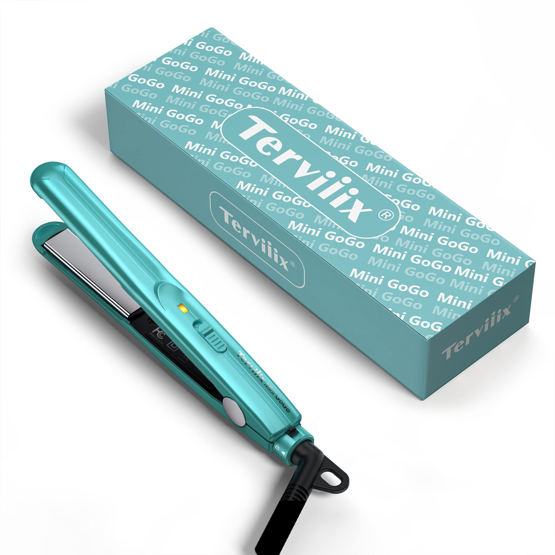 Terviiix Mini Hair Straightener, Ceramic Mini Flat Irons for Short Hair/Curls Bangs/Edges, Lightweight & Portable, 1/2 '' Small Straightening Irons, Worldwide Voltage for Travel, Storage Pouch, Blue