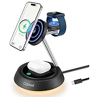 3 in 1 Wireless Charging Station for Apple Devices, Cableet 15W Fast Mag Safe Charger Stand with Night Light for iPhone 15 14 13 12 Pro Max/Pro/Plus/Mini AirPods & iWatch for iphone Nightstand Charger