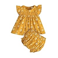 Christmas Baby Clothes Infant Toddler Toddler Girl Suit Sunflower Floral Print Flying Sleeve Short (Yellow, 6-9 Months)