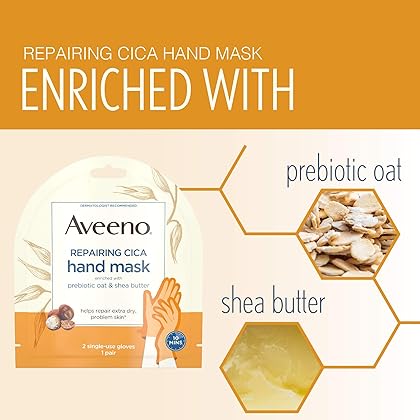 Repairing CICA Foot Mask&Hand Mask with Prebiotic Oat and Shea Butter, for Extra Dry Skin, Paraben-Free and Fragrance-Free, 1 ea