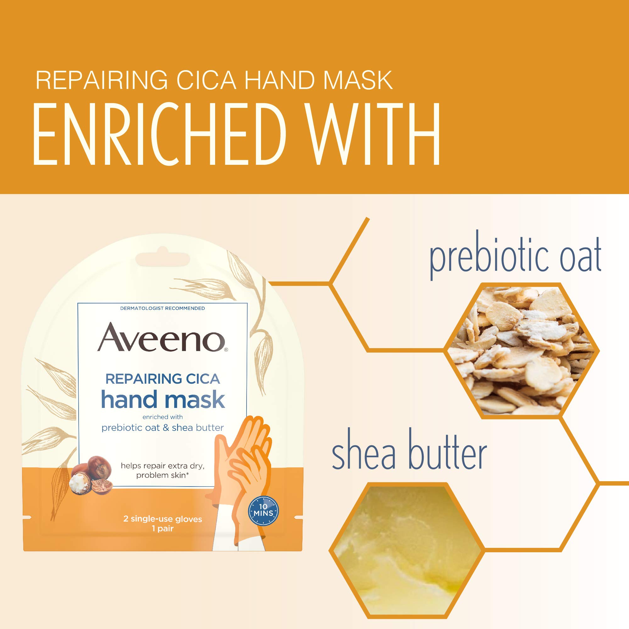 Repairing CICA Foot Mask&Hand Mask with Prebiotic Oat and Shea Butter, for Extra Dry Skin, Paraben-Free and Fragrance-Free, 1 ea