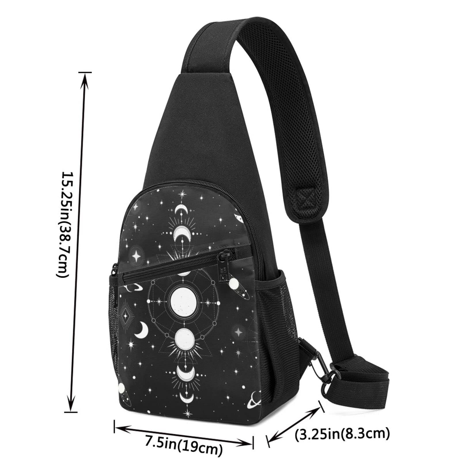 FREEHOTU Sun And Moon Mystical Astrology Sling Backpack, Travel Chest Bag Hiking Daypack Crossbody Shoulder Bag