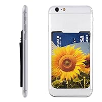Sunflower Printed Phone Card Holder,Leather Phone Card Holder,Adhesive Stick On Credit Card Pocket For Smartphones