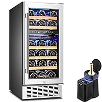 AAOBOSI 15 Inch Wine Cooler, 28 Bottle Dual Zone Wine Refrigerator & Wine Chiller Electric