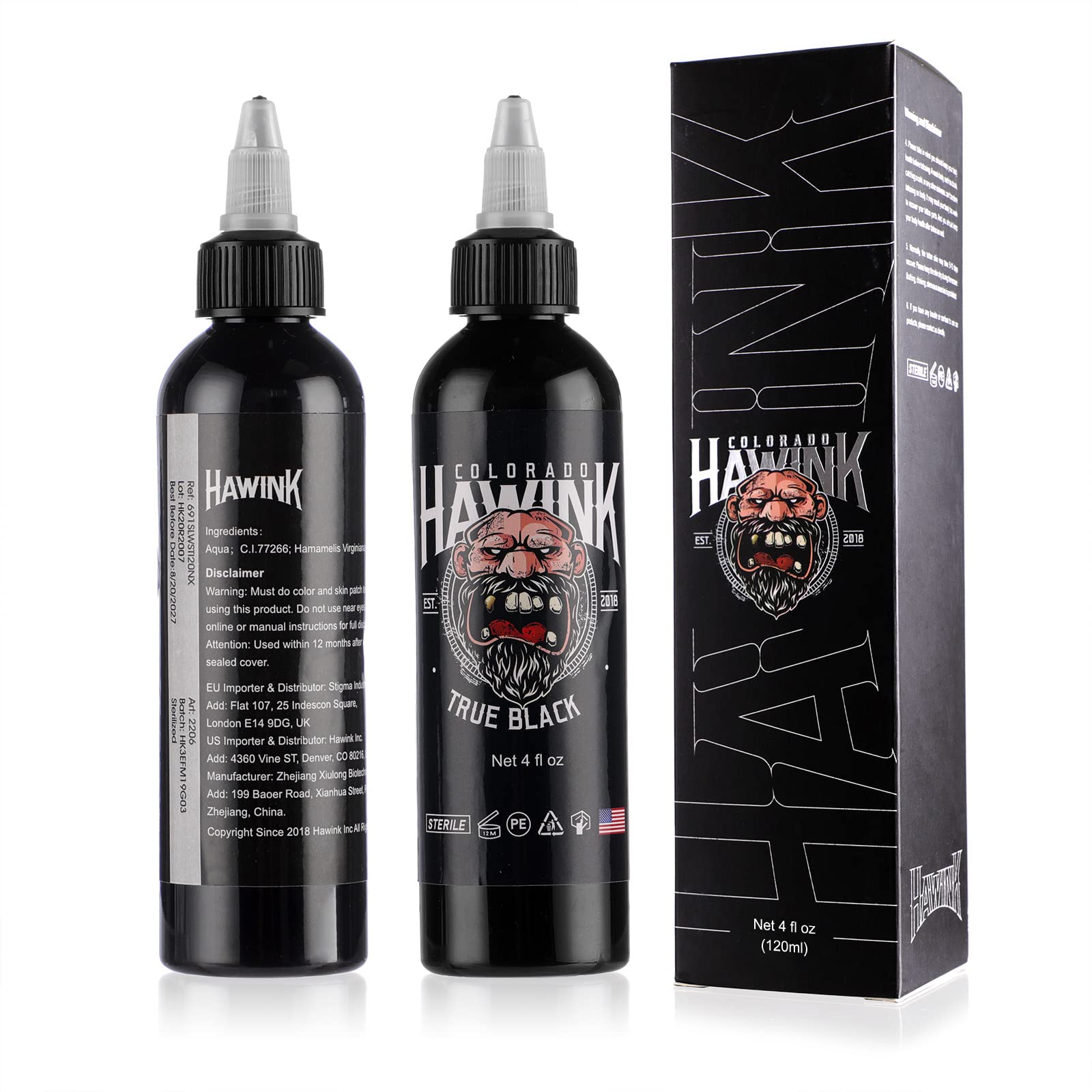 HAWINK Black Tattoo Ink 4oz(120ml) Vegan-Friendly USA Standard Pigment Tattoo Supplies Super Black TI203-120-002