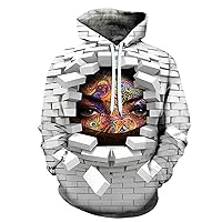 Fear 3D Digital Printing Sweater, Men's Women's Hooded Couple Outfit Pocket Pullover, Party Casual Loose Clothes,E,6XL