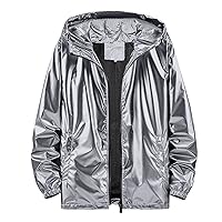 Men's Reflective Trench Jacket Windbreaker Jackets with Hood Lightweight Loose Fit Long Rain Coats Outdoor Jackets