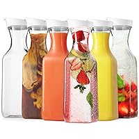 DilaBee Plastic Water Pitcher With Lid - Square Carafe Pitchers for Drinks, Milk, Smoothie, Iced Tea, Mimosa Bar Supplies - BPA-Free - NOT DISHWASHER SAFE (6, Clear, 50 Ounce)