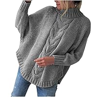 Batwing Sleeve Mock Neck Sweaters for Women Casual Cable Knitted Tops Fall Loose fit Jumper Pullovers for Going Out