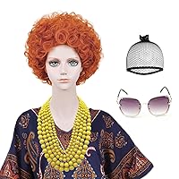 Probeauty Short Curly Orange Wig for Adults, Reddish Afro Wig with Glasses for Halloween Costume Party