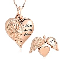 Minicremation Heart Urn Necklace Pendants for Ashes Angel Wings Cremation Jewelry for Women Men Keepsake Memorial Ash Jewelry Always in my Mind Forever in my Heart