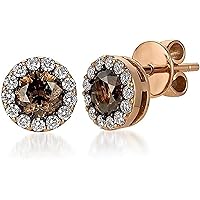 Dream Jewels 4Ct Round Simulated Chocolate CZ Wedding Engagement Stud Earrings 14K Rose Gold Plated 925 Sterling Silver Gift for Women's.
