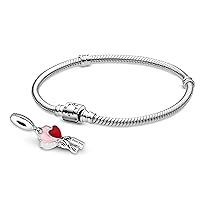 Pandora Jewelry Bundle with Gift Box - Happy Bday Balloon Sterling Silver Dangle Charm & Moments Sterling Silver Snake Chain Charm Bracelet with Barrel Clasp, 8.3